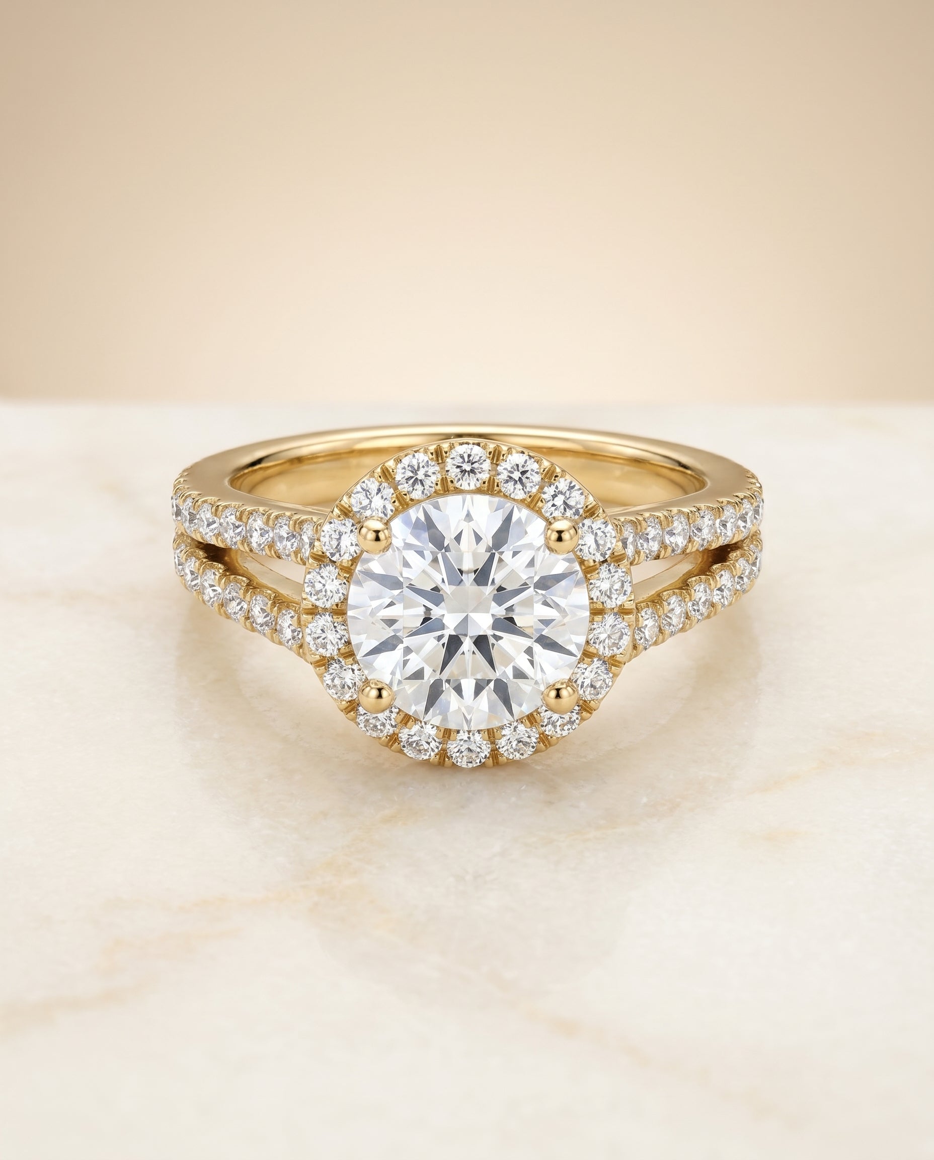Nicki Select Split Shank Pave Halo Princess Cut in 18K Yellow Gold – view 1
