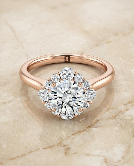 The Tionne Select Square Halo Secret Stone Solitaire Engagement Ring with Lab Diamond in 14K Rose Gold — view 1