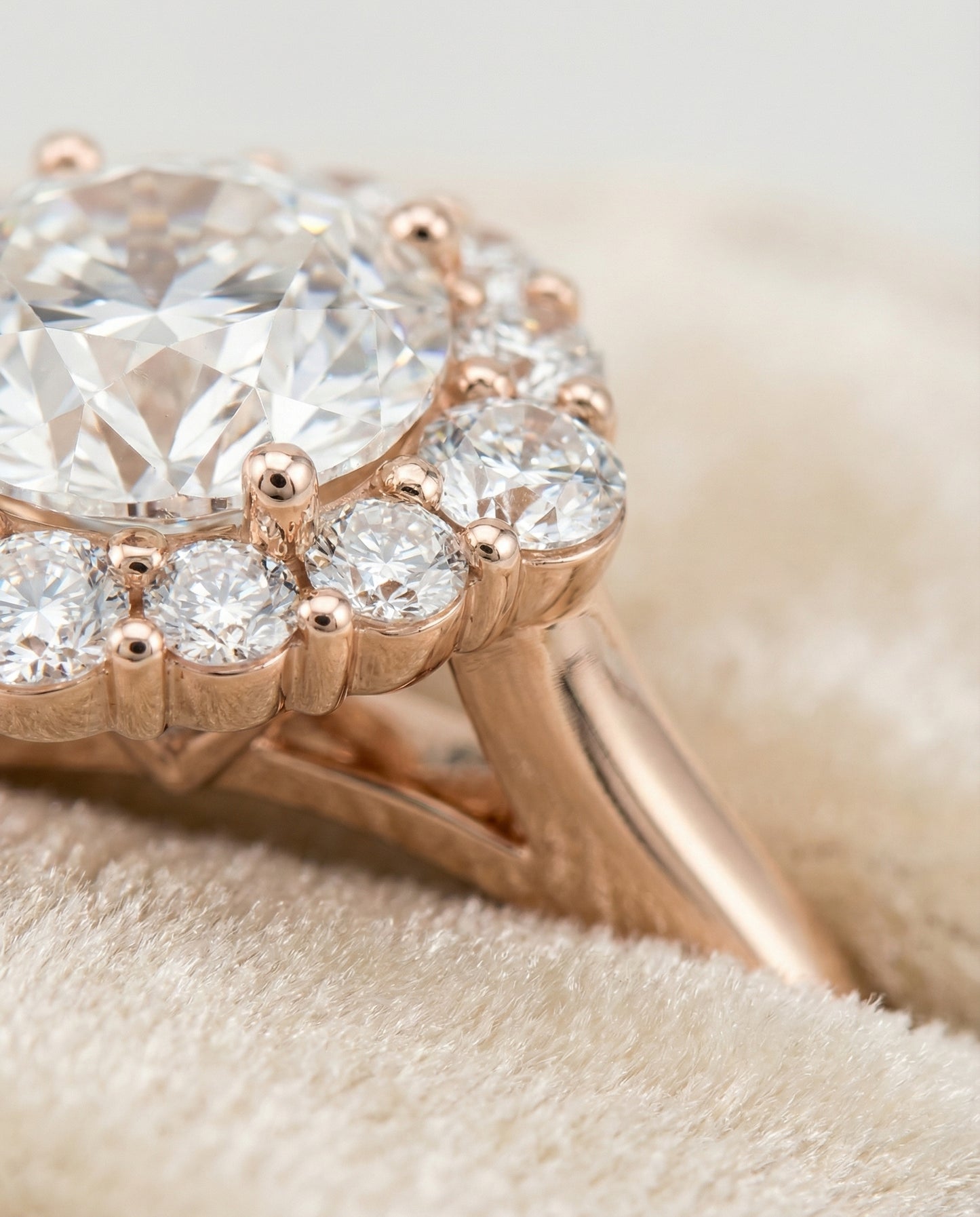Round Brilliant, Square Halo Secret Stone, in 14K Rose Gold – detail view | RockHer