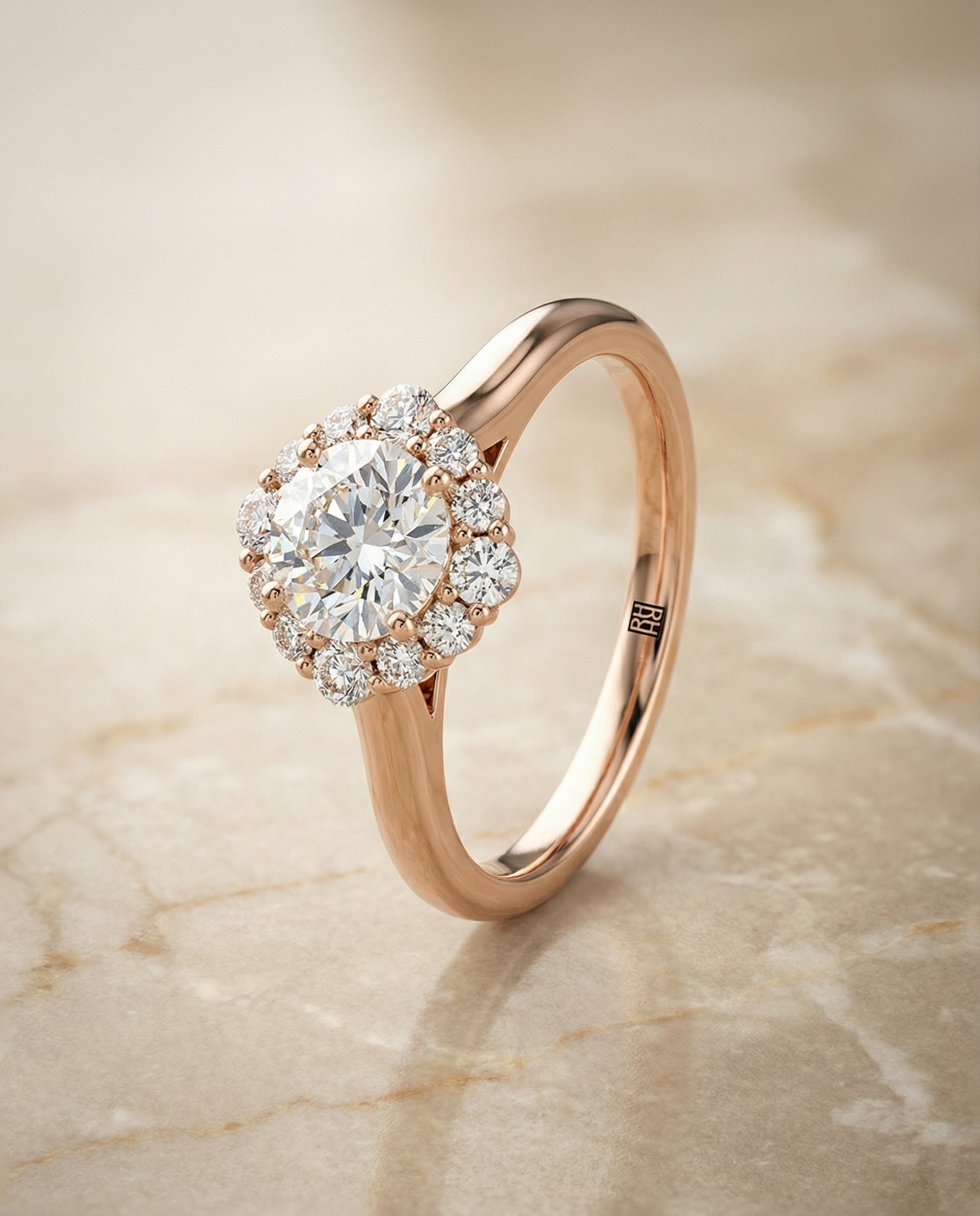 Square Halo styling on The Tionne round engagement ring setting | RockHer
