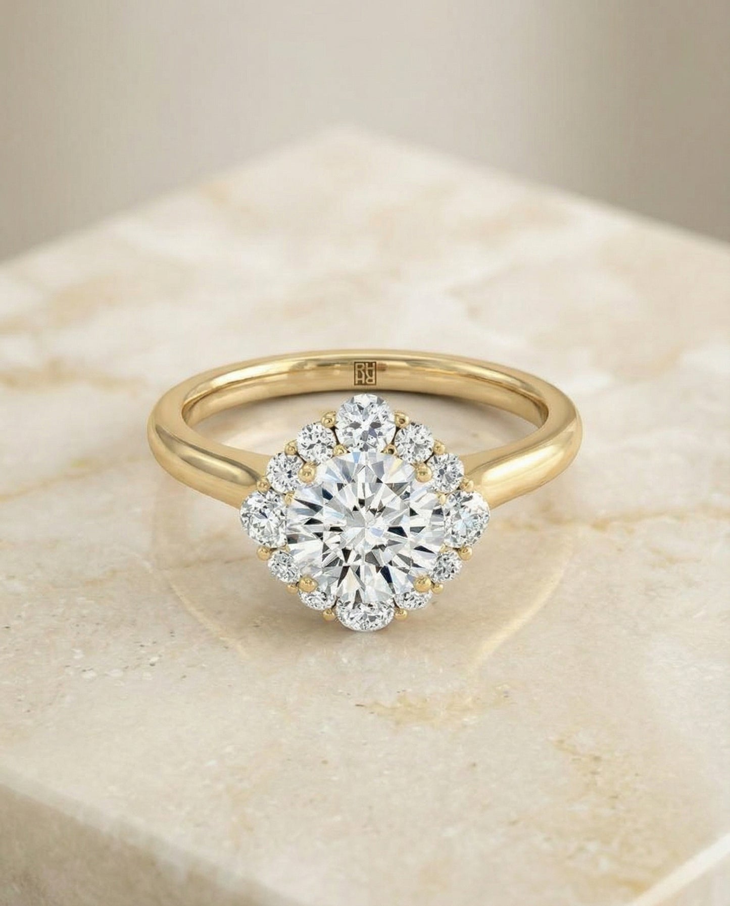 Square Halo Secret Stone Engagement Ring Setting in 18K Yellow Gold