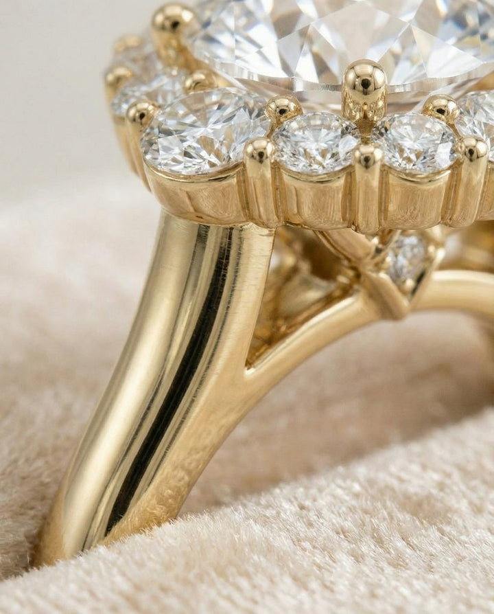 Square Halo Secret Stone Engagement Ring Setting in 18K Yellow Gold