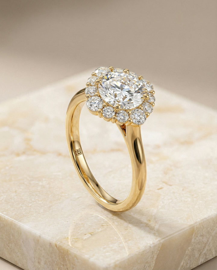 Square Halo Secret Stone Engagement Ring Setting in 18K Yellow Gold