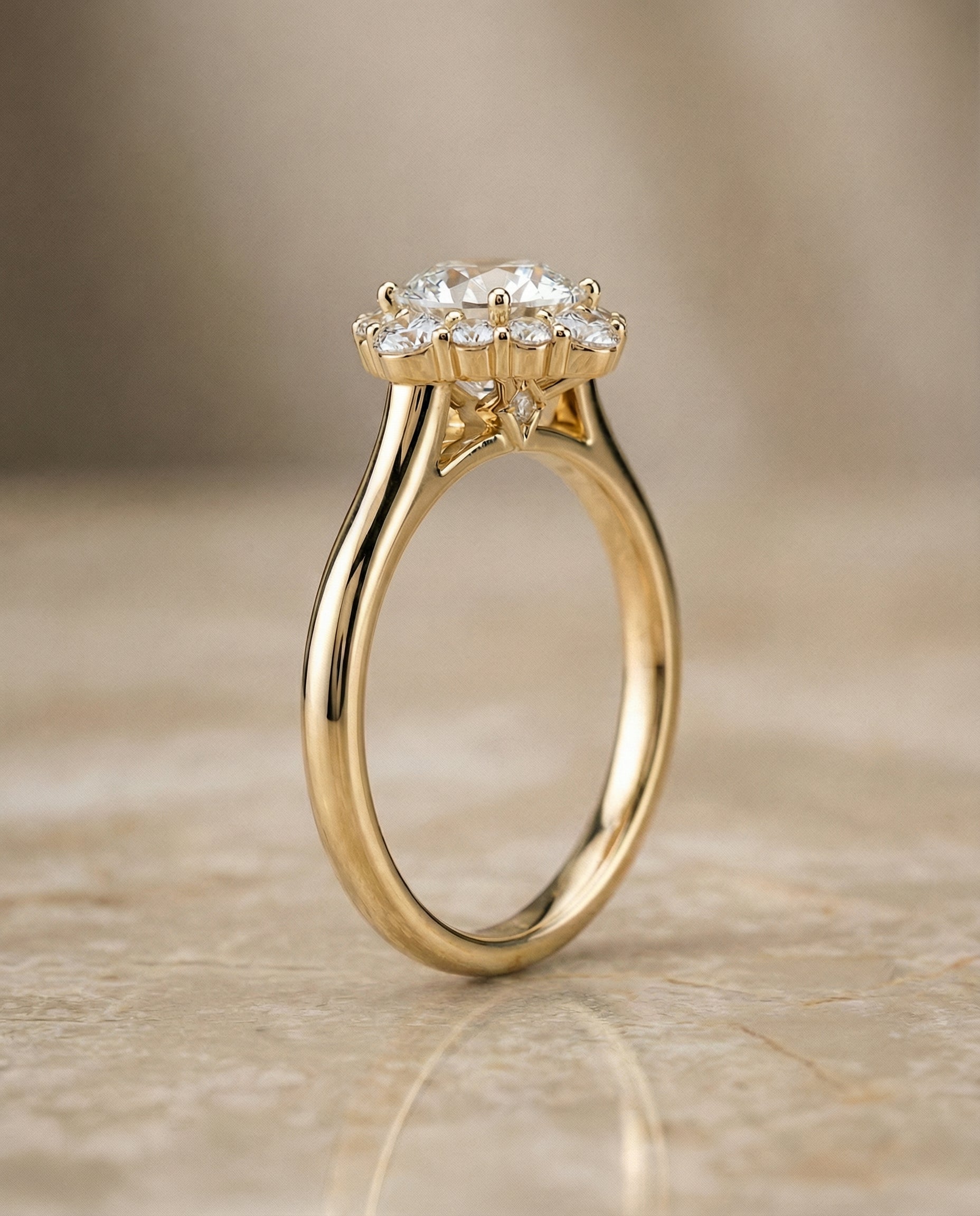 Tionne Select Square Halo Round Lab Diamond Engagement Ring in 18K Yellow Gold, side view | RockHer