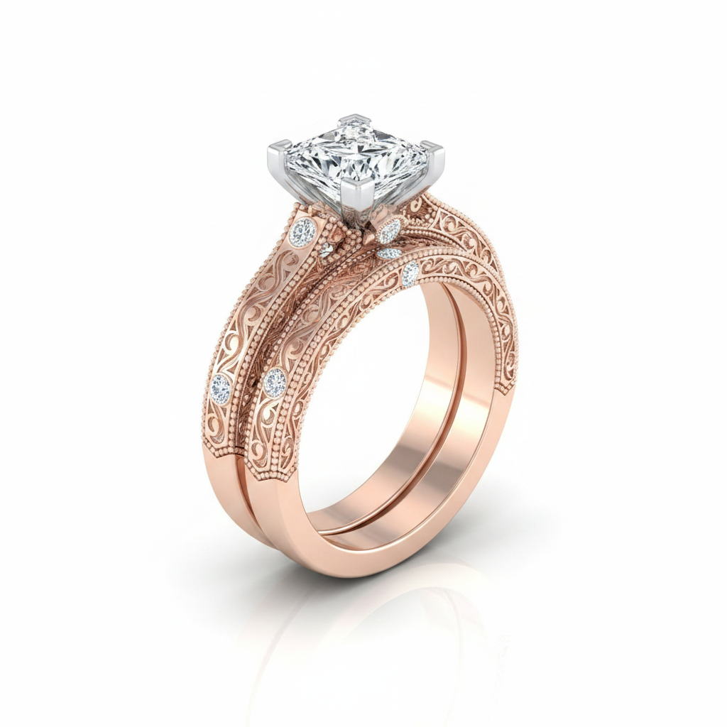 The Stella Matching Wedding Band, Princess in 14K Rose Gold
