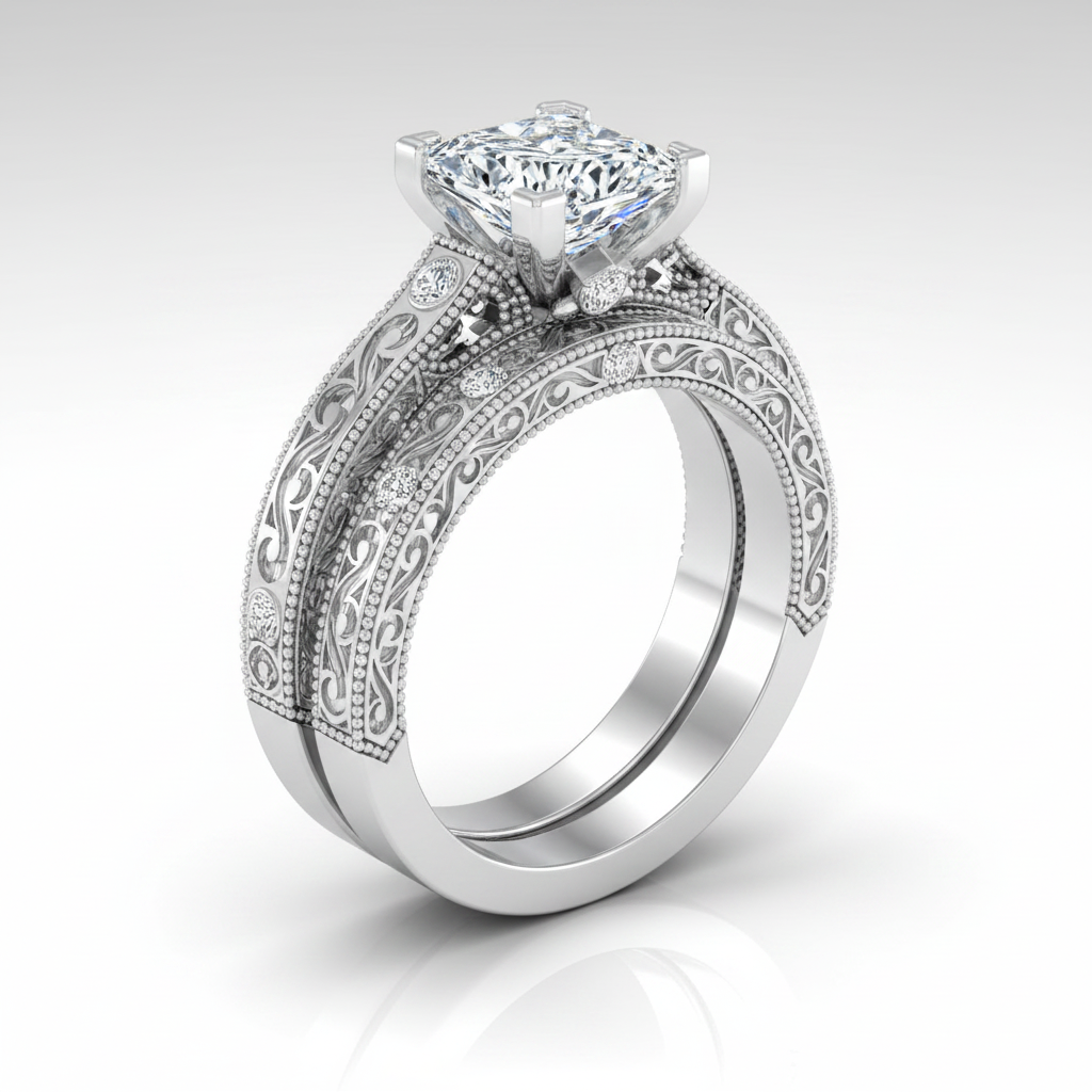 The Stella Matching Wedding Band, Princess in 18K White Gold
