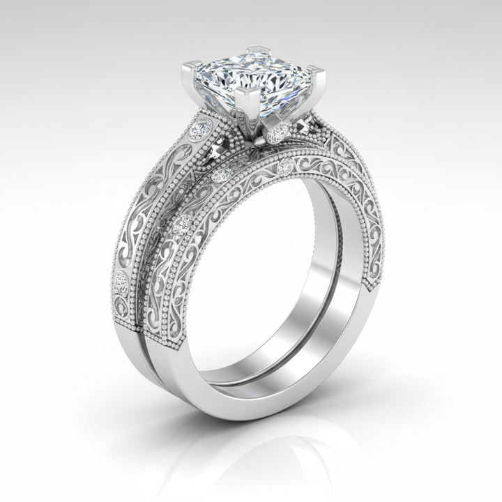 The Stella Matching Wedding Band, Princess in 18K White Gold | RockHer