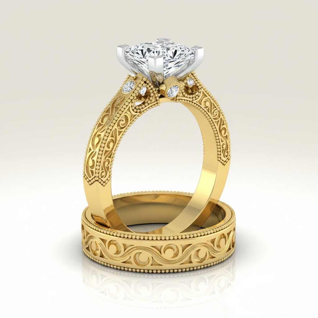 The Stella Matching Wedding Band, Princess in 18K Yellow Gold