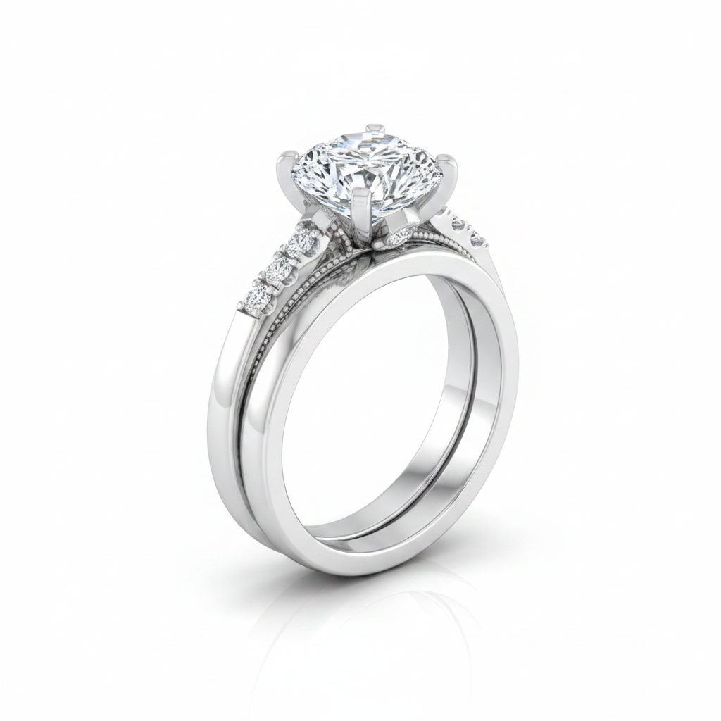 The Stella Matching Wedding Band, Cushion in Platinum