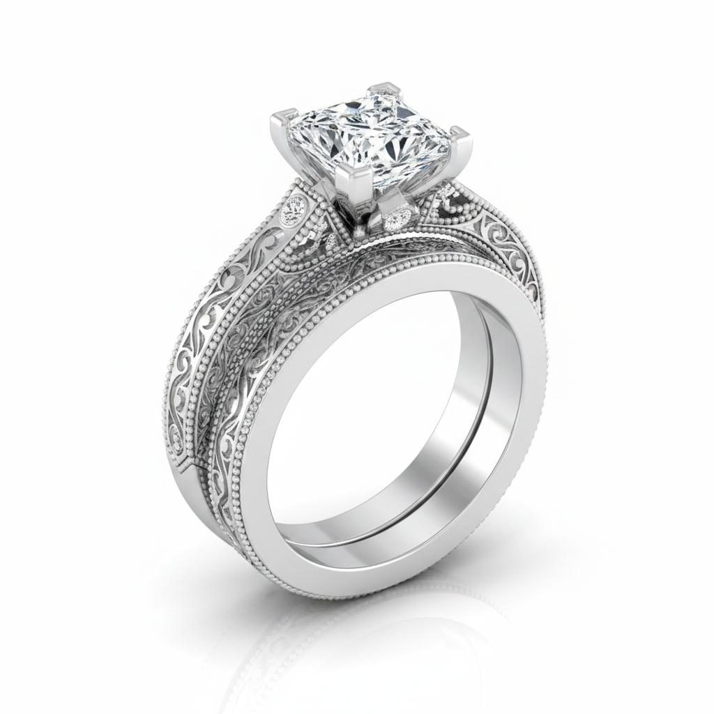 The Stella Matching Wedding Band, Princess in Platinum