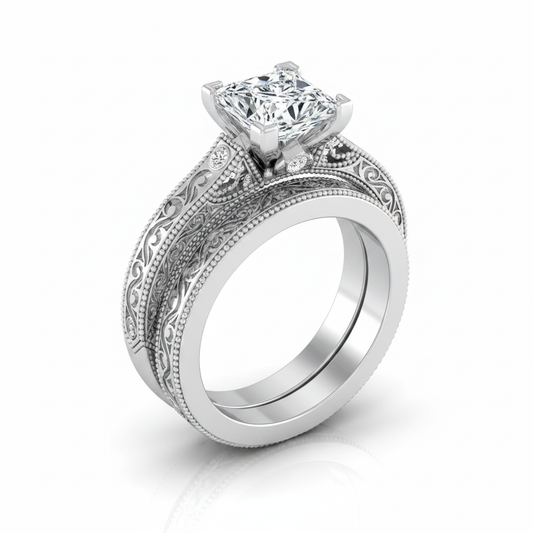 The Stella Matching Wedding Band, Princess in Platinum