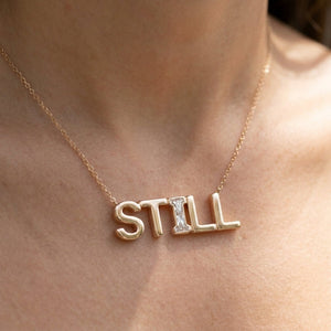 STILL lab-grown diamond necklace in 14K Rose Gold, worn on neck
