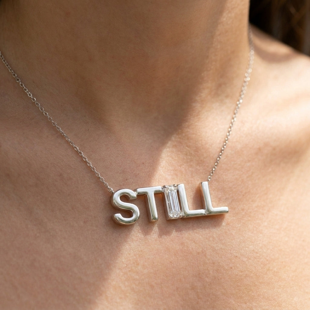 STILL lab-grown diamond necklace in Platinum, worn on neck