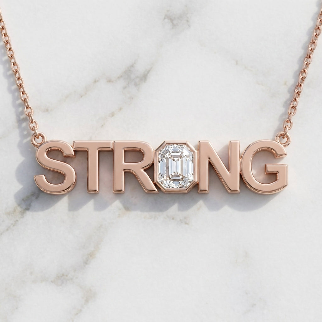 STRONG lab-grown diamond letter necklace in 14K Rose Gold