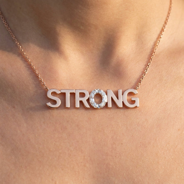 STRONG lab-grown diamond necklace in 14K Rose Gold, worn on neck
