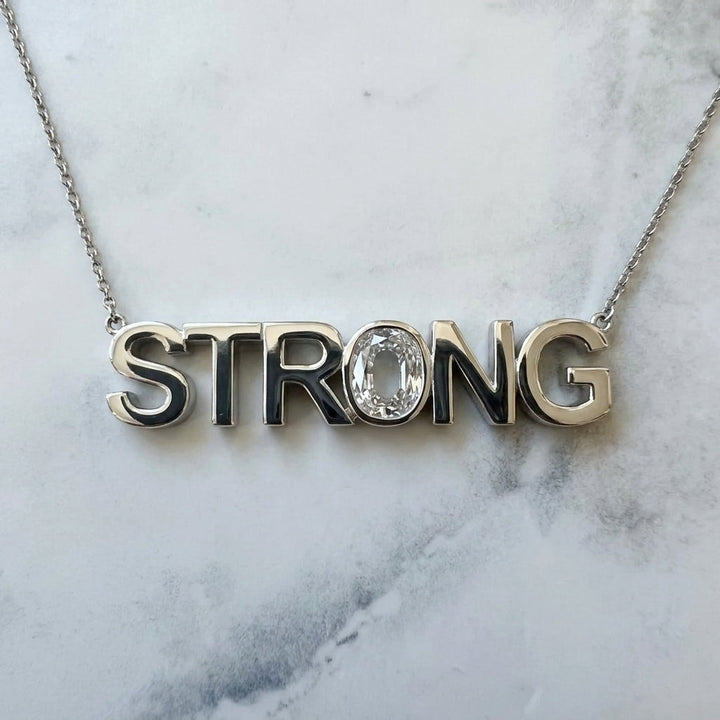 STRONG lab-grown diamond letter necklace in 14K White Gold