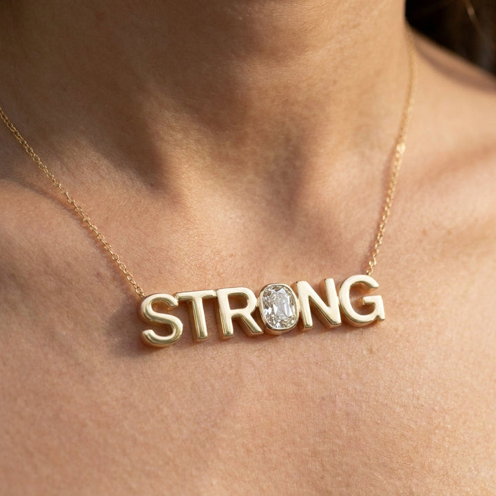 STRONG lab-grown diamond necklace in 14K Yellow Gold, worn on neck