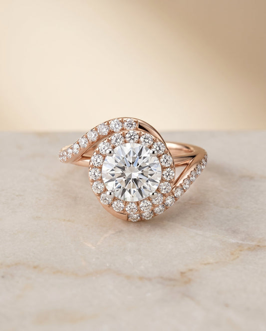 Ariana Select Swirl Twist Pave Halo in 14K Yellow Gold – view 1