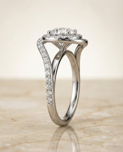 The Ariana Select Swirl Twist Pave Halo Solitaire Engagement Ring with Lab Diamond in 14K White Gold — view 6
