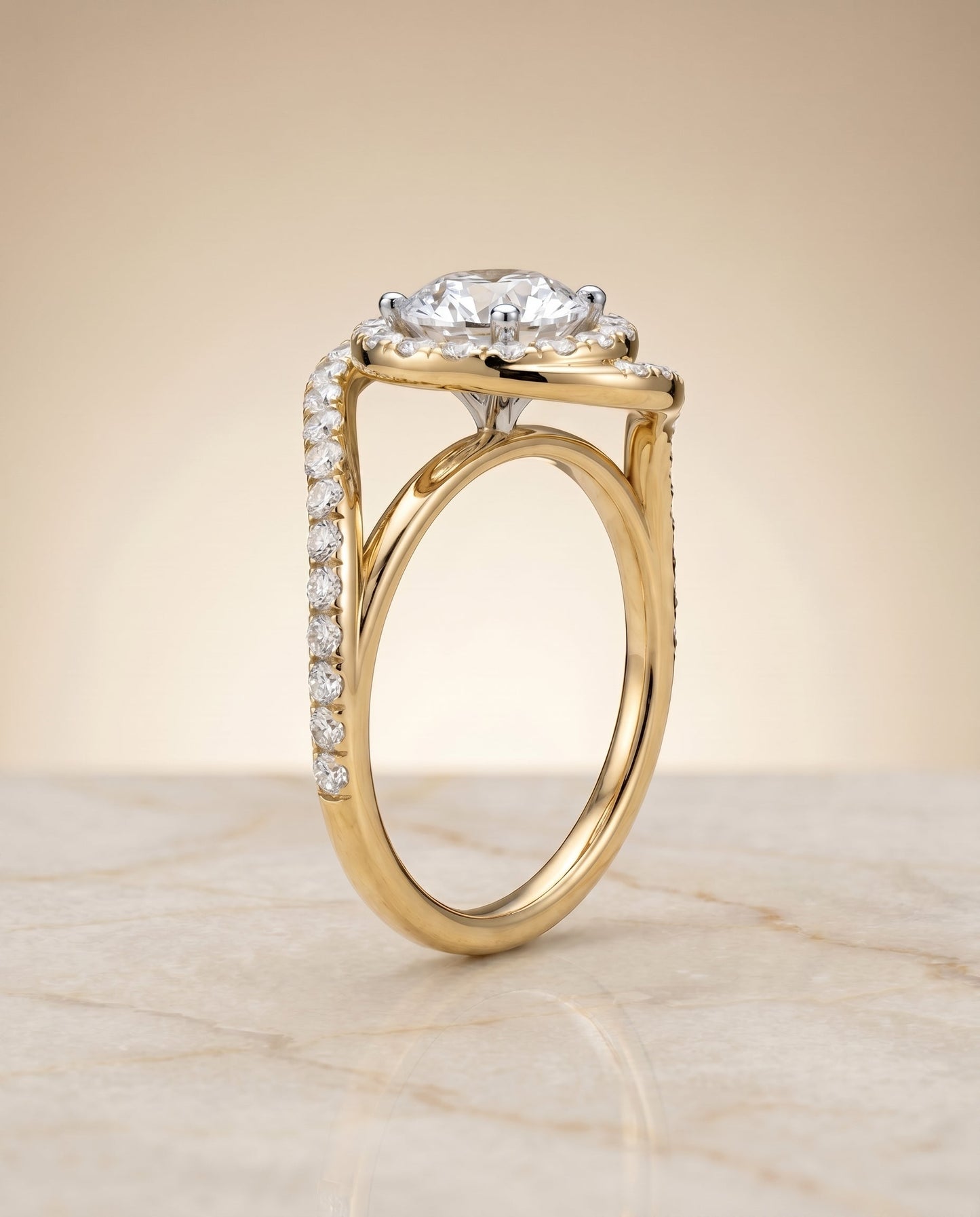 Ariana swirl twist pavé halo engagement ring in 18K yellow gold with round lab diamond — RockHer