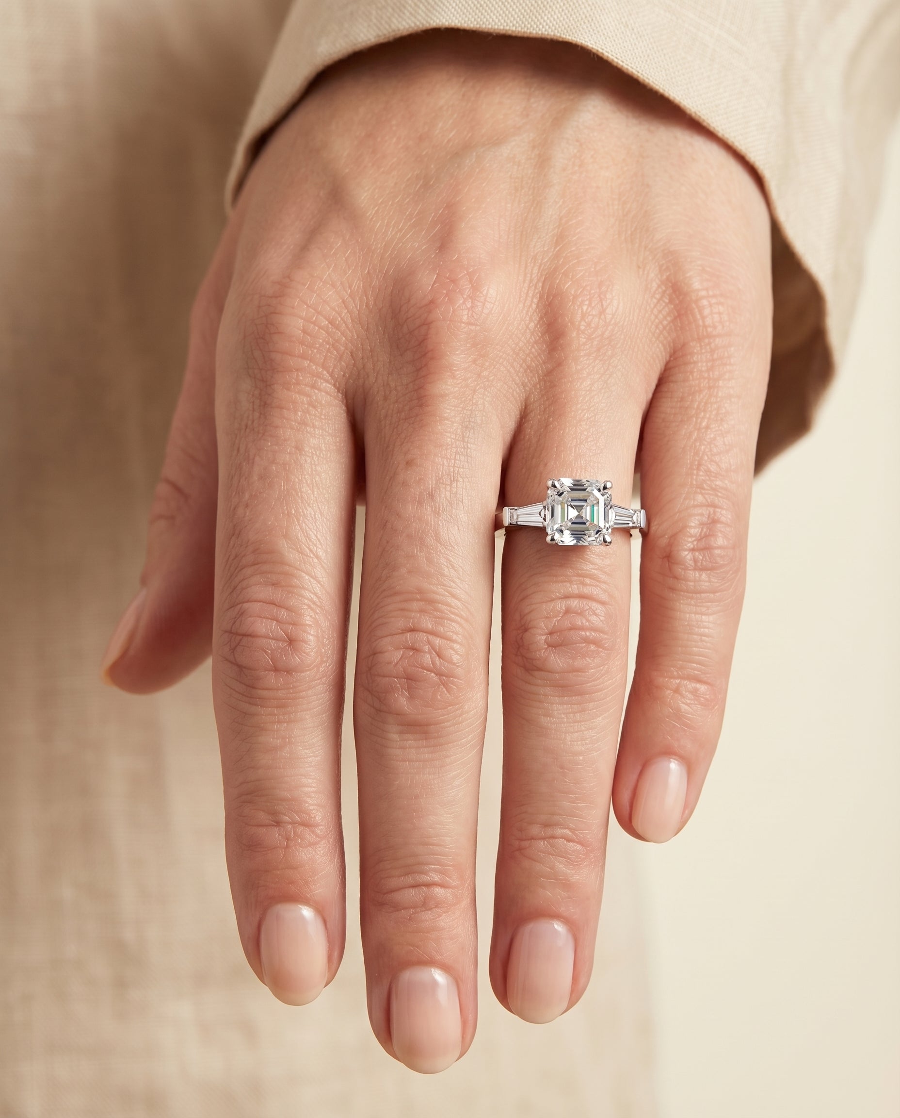 The June engagement ring setting in Platinum, three stone cut design | RockHer