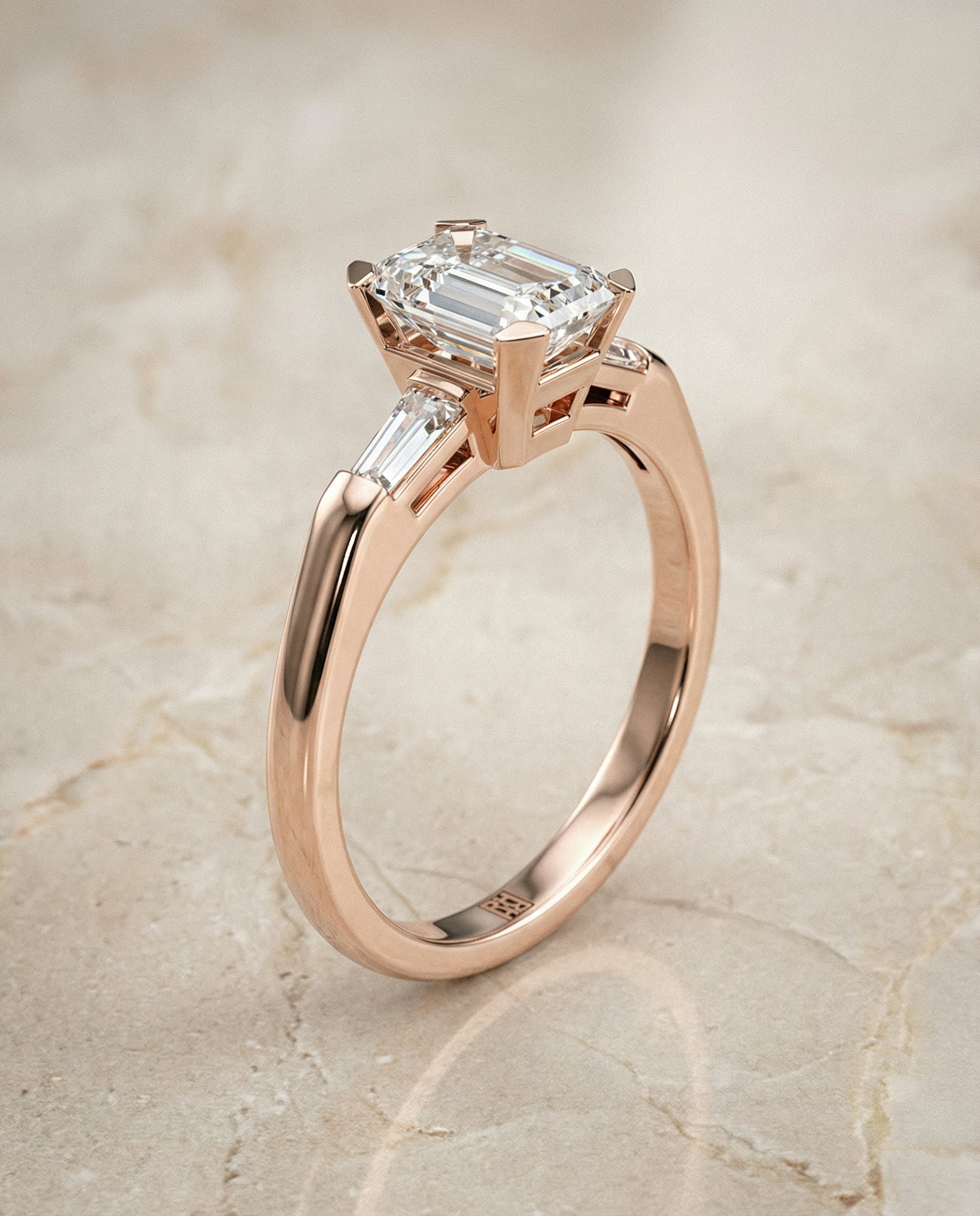 Three Stone Cut styling on The Caroline emerald engagement ring setting | RockHer