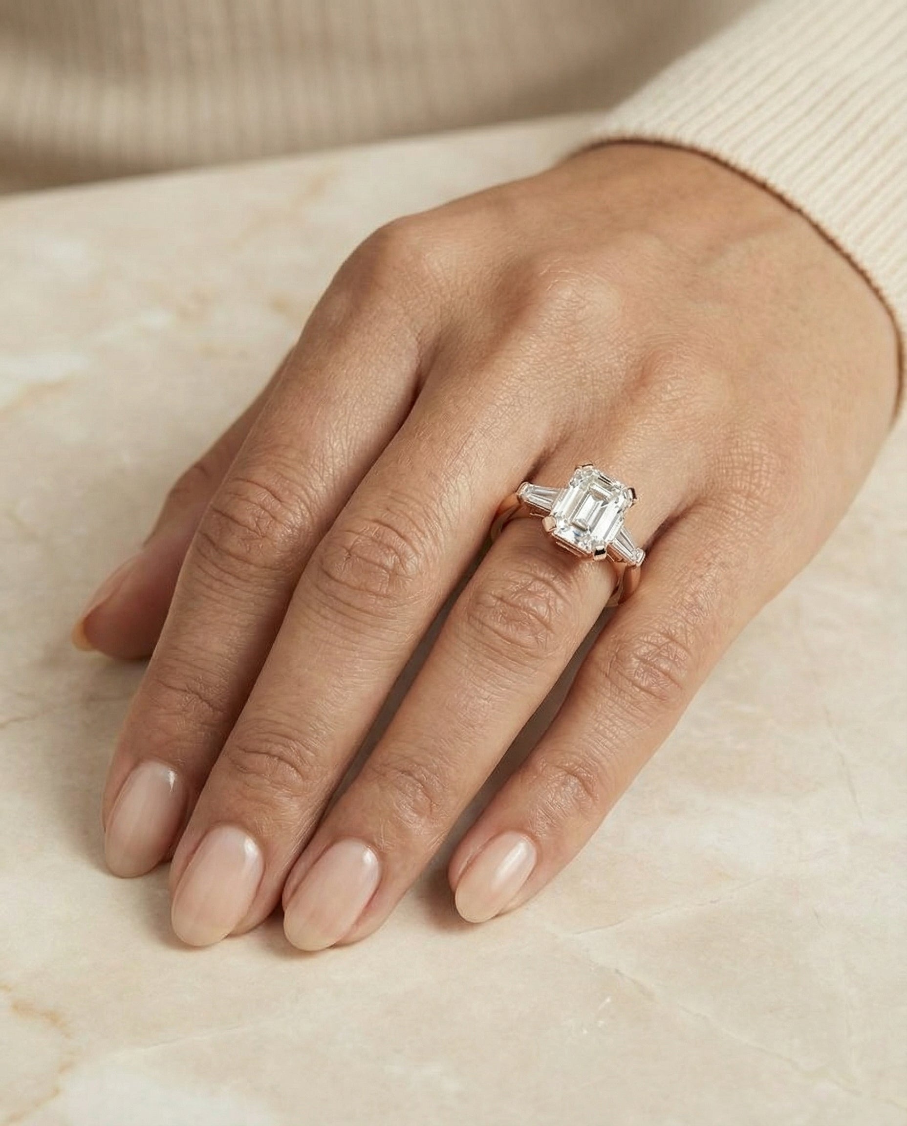 The Caroline setting for emerald diamonds, made to order in 14K Rose Gold | RockHer