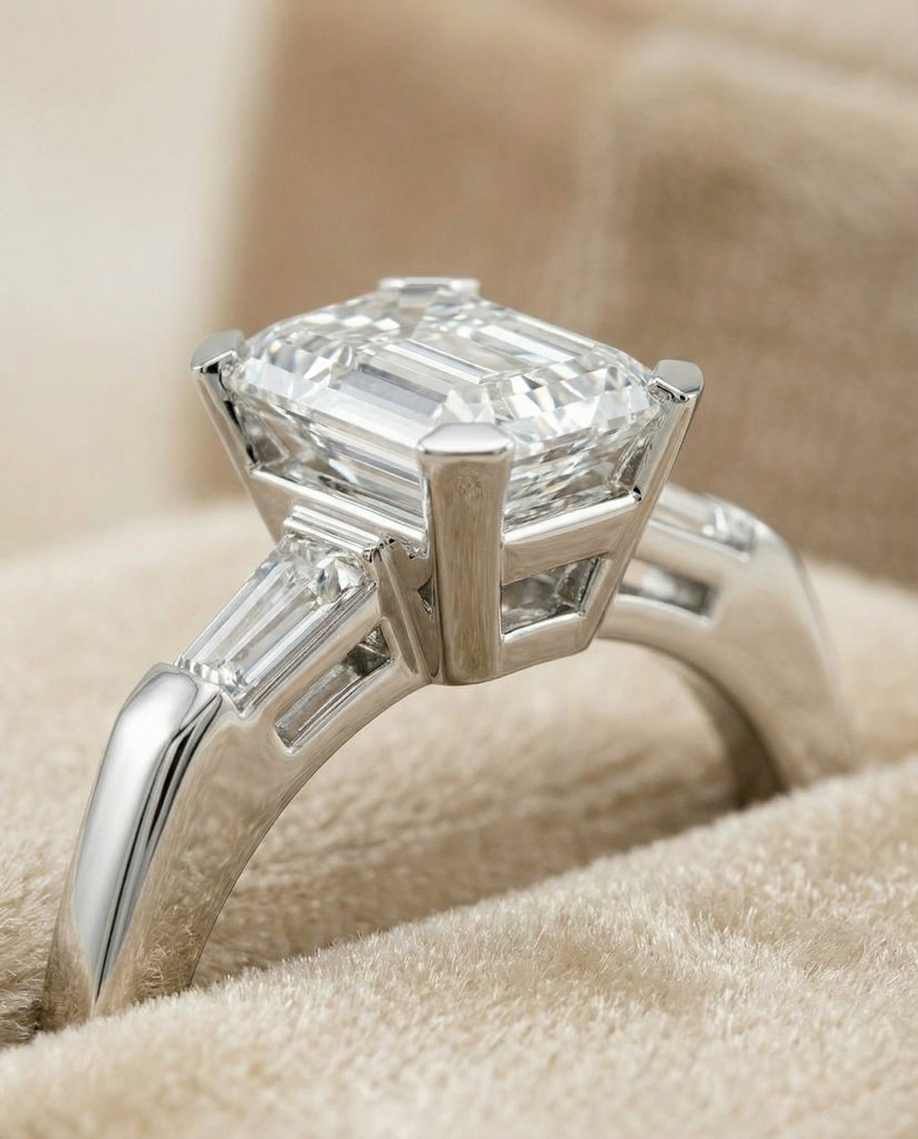 Platinum band of The Caroline emerald engagement ring setting | RockHer