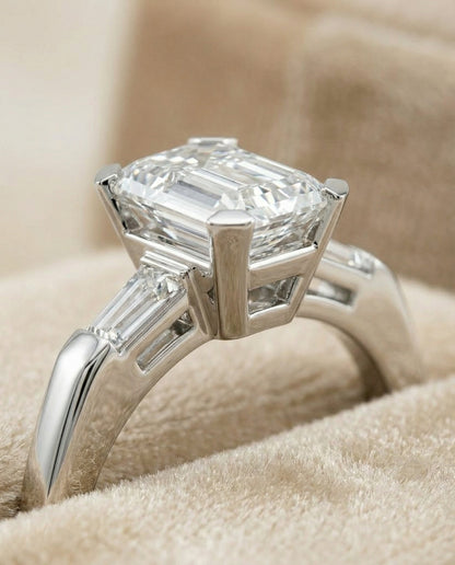 The Caroline Select Three Stone Engagement Ring with Lab Diamond in 18K White Gold — view 4