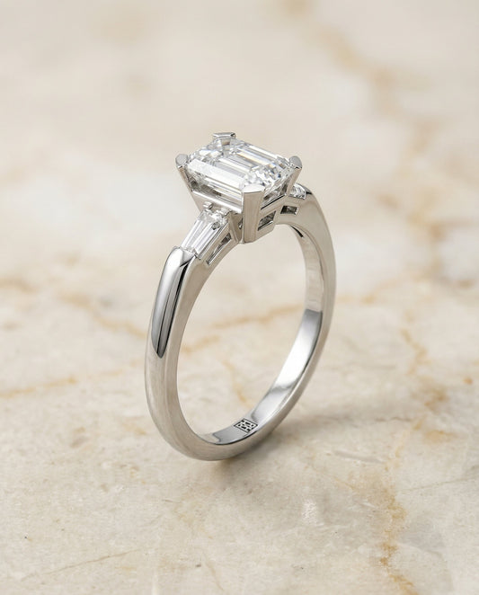 The Caroline Select Three Stone Engagement Ring with Lab Diamond in 14K White Gold — view 1