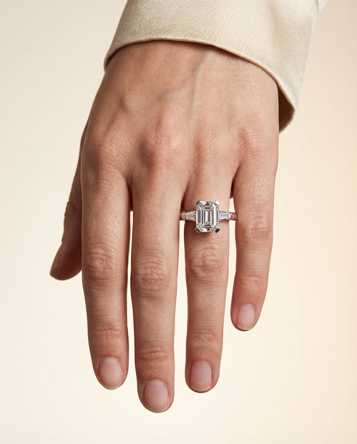 The Caroline Select Three Stone Engagement Ring with Lab Diamond in 18K White Gold — view 3