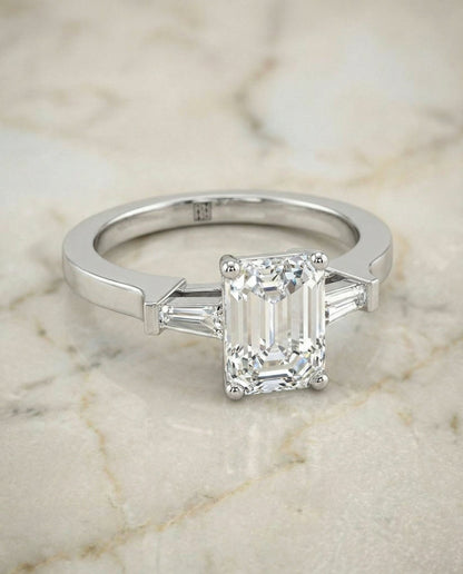 The June Select Three Stone Engagement Ring with Lab Diamond in 18K White Gold — view 1