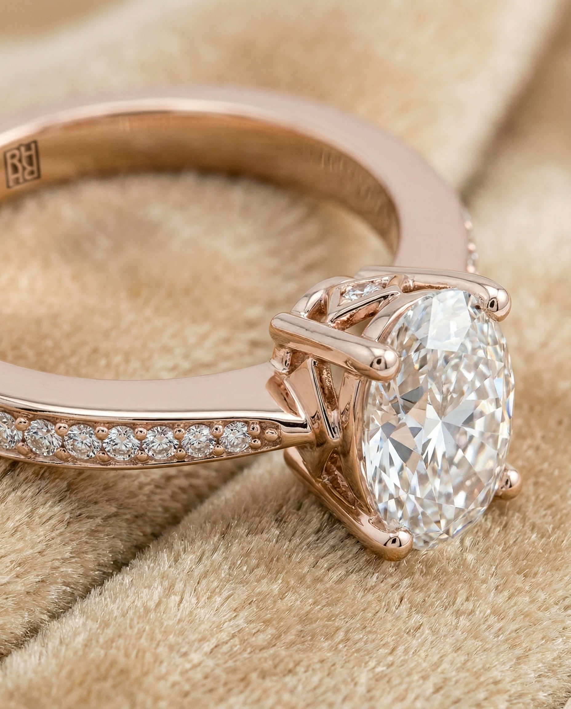 14K Rose Gold band of The Carrie oval engagement ring setting | RockHer