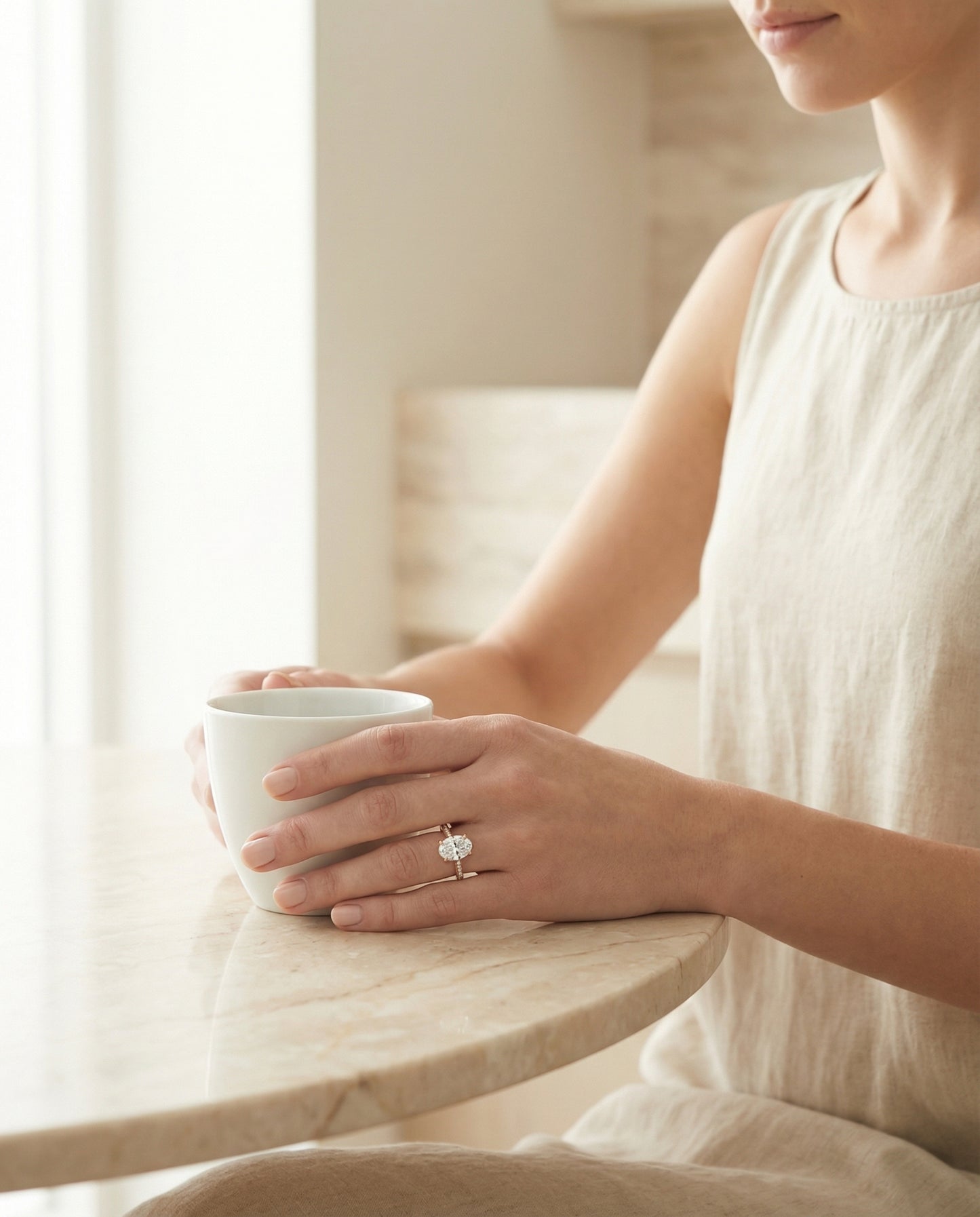 Tapered Pavé Oval, in 14K Rose Gold, pave setting – lifestyle shot | RockHer