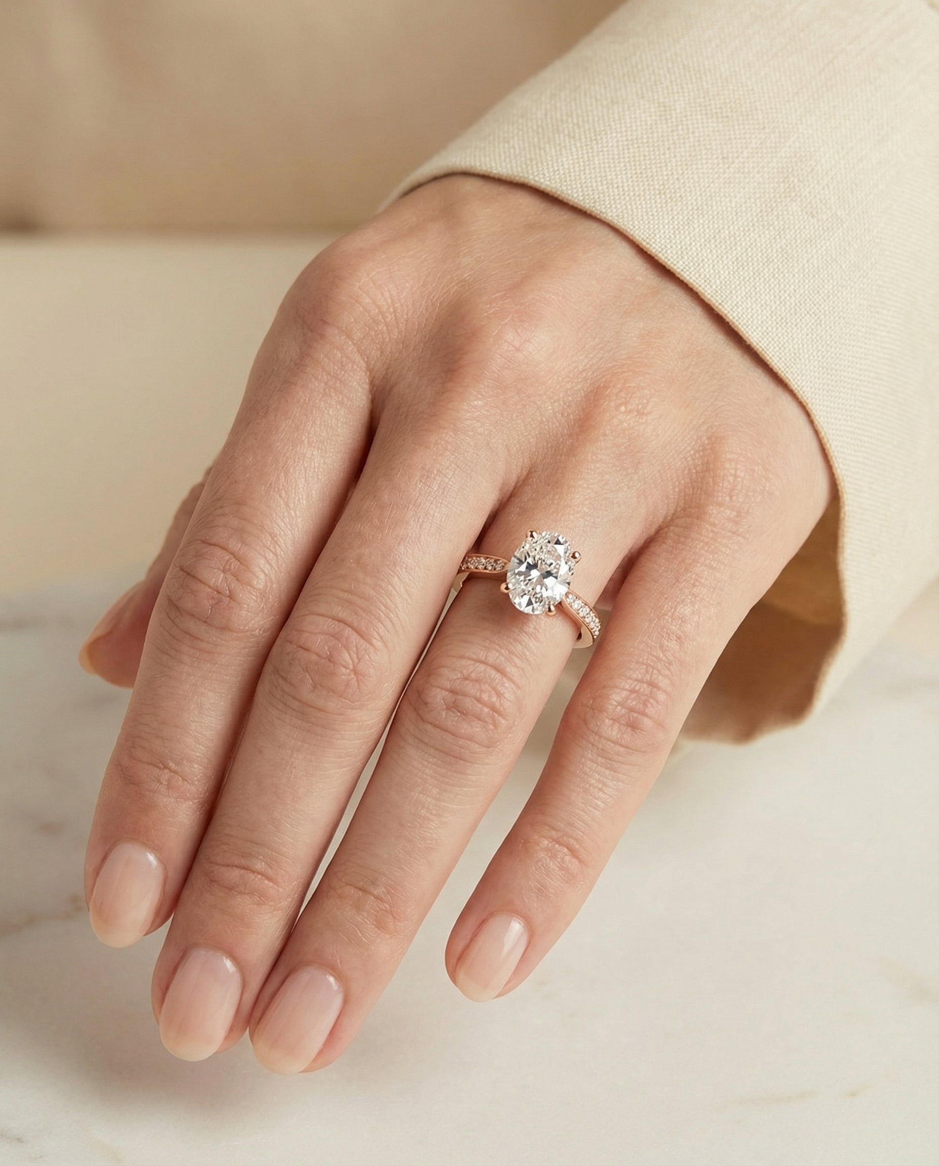 The Carrie engagement ring setting in 14K Rose Gold, pavé design | RockHer