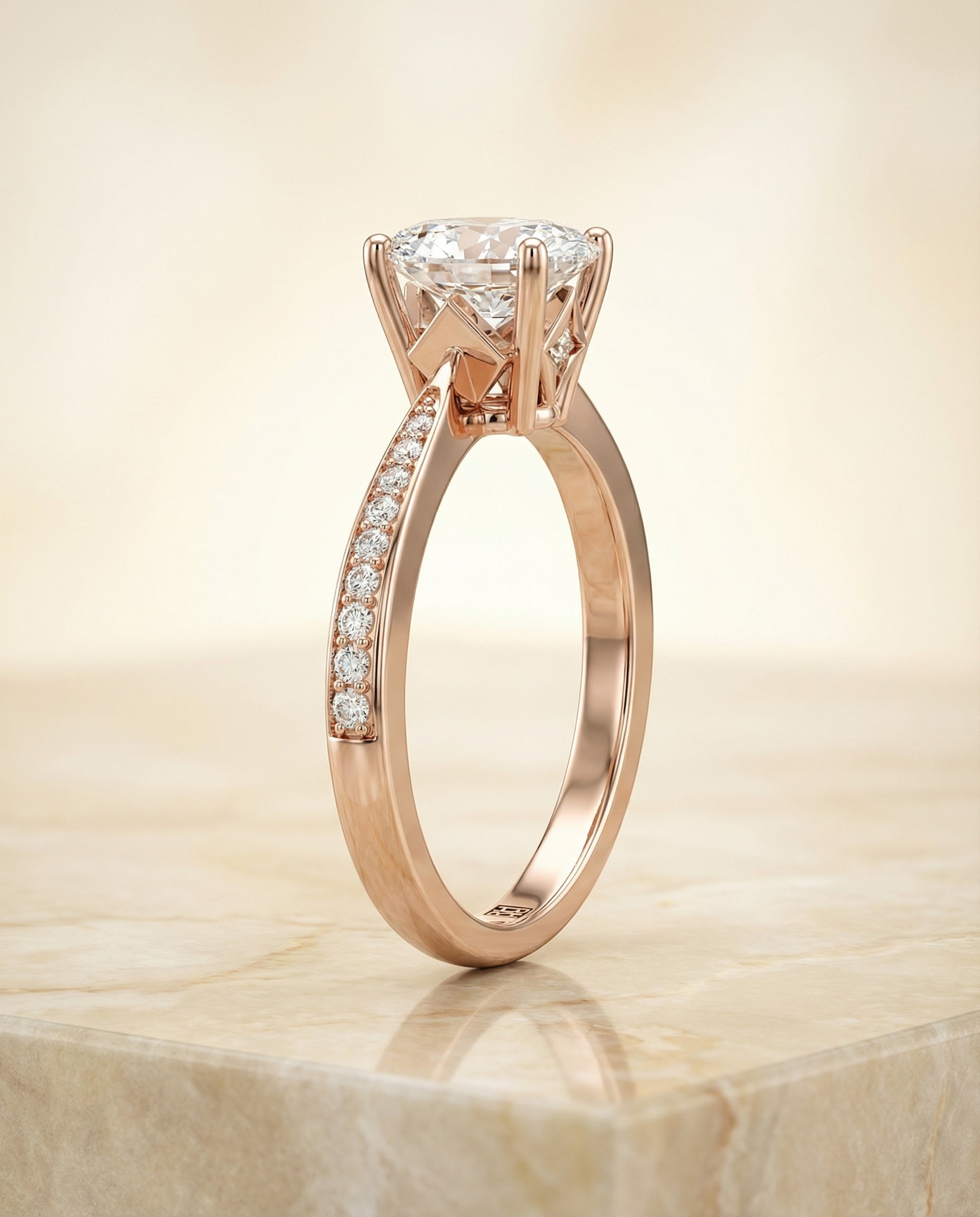 The Carrie pavé engagement ring setting, shown in 14K Rose Gold | RockHer