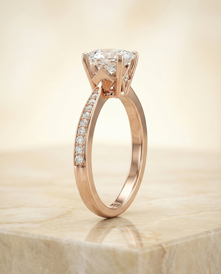 Tapered Pavé Oval, in 14K Rose Gold, pave setting – side profile | RockHer