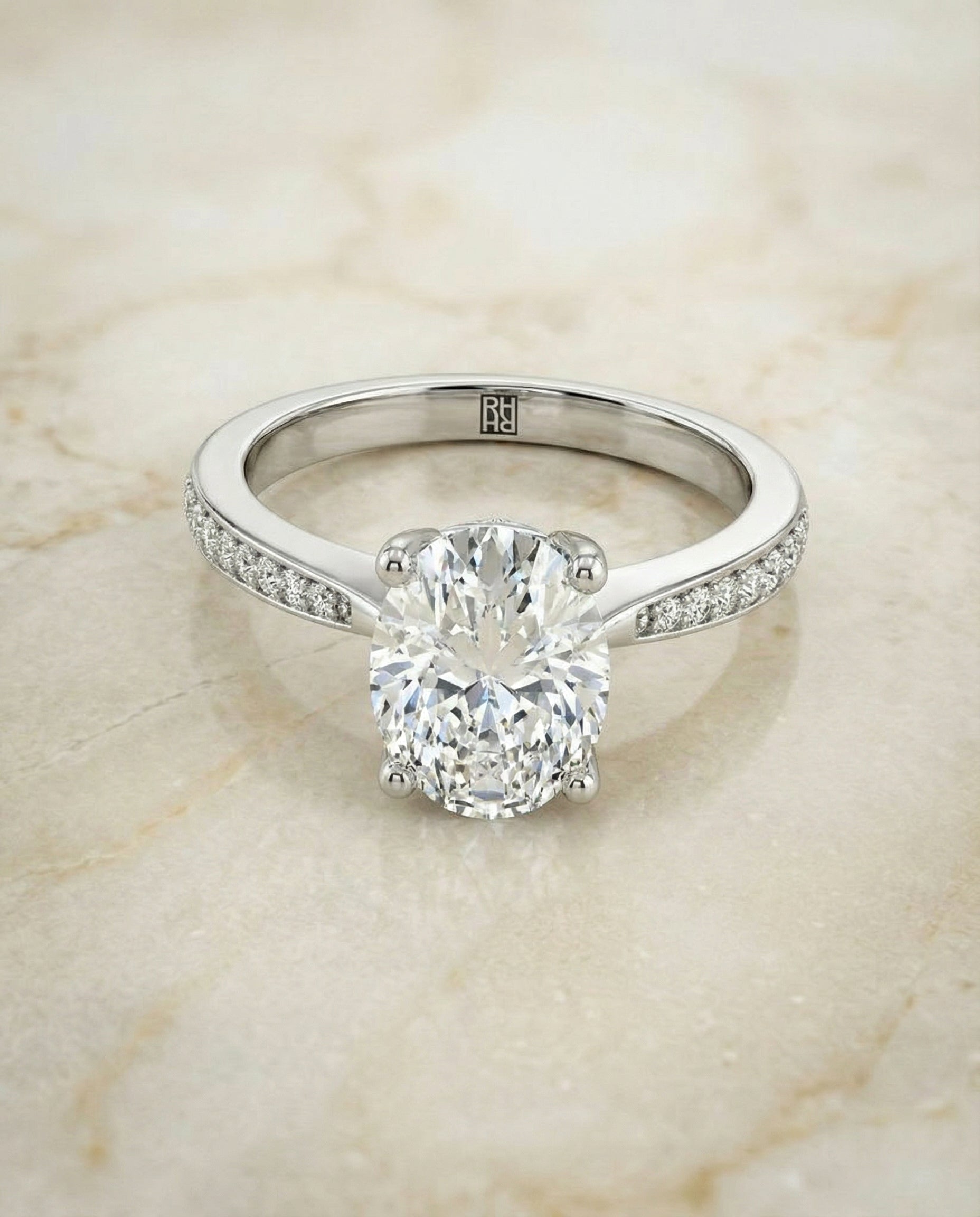 Carrie Select Diamond Oval Lab Diamond Engagement Ring in 18K White Gold, alternate angle | RockHer