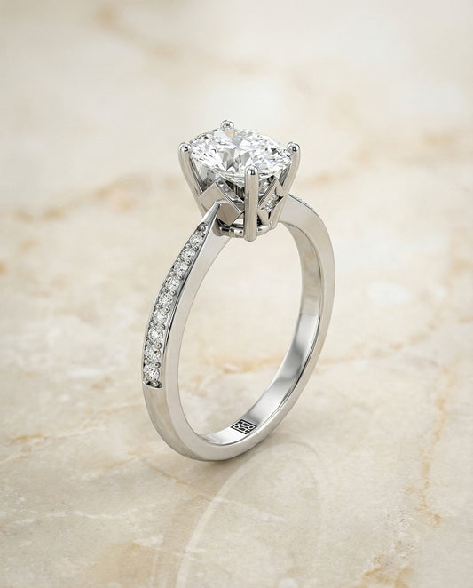 Tapered Pavé Oval Engagement Ring Setting in 14K White Gold