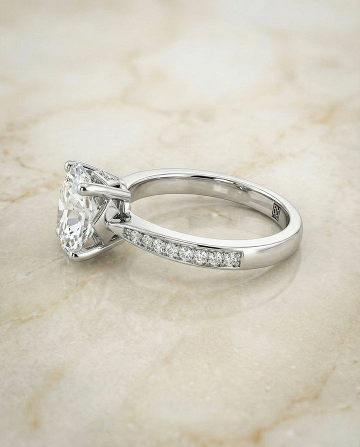 Carrie Select tapered pavé oval oval ring in 14K White Gold — side — RockHer