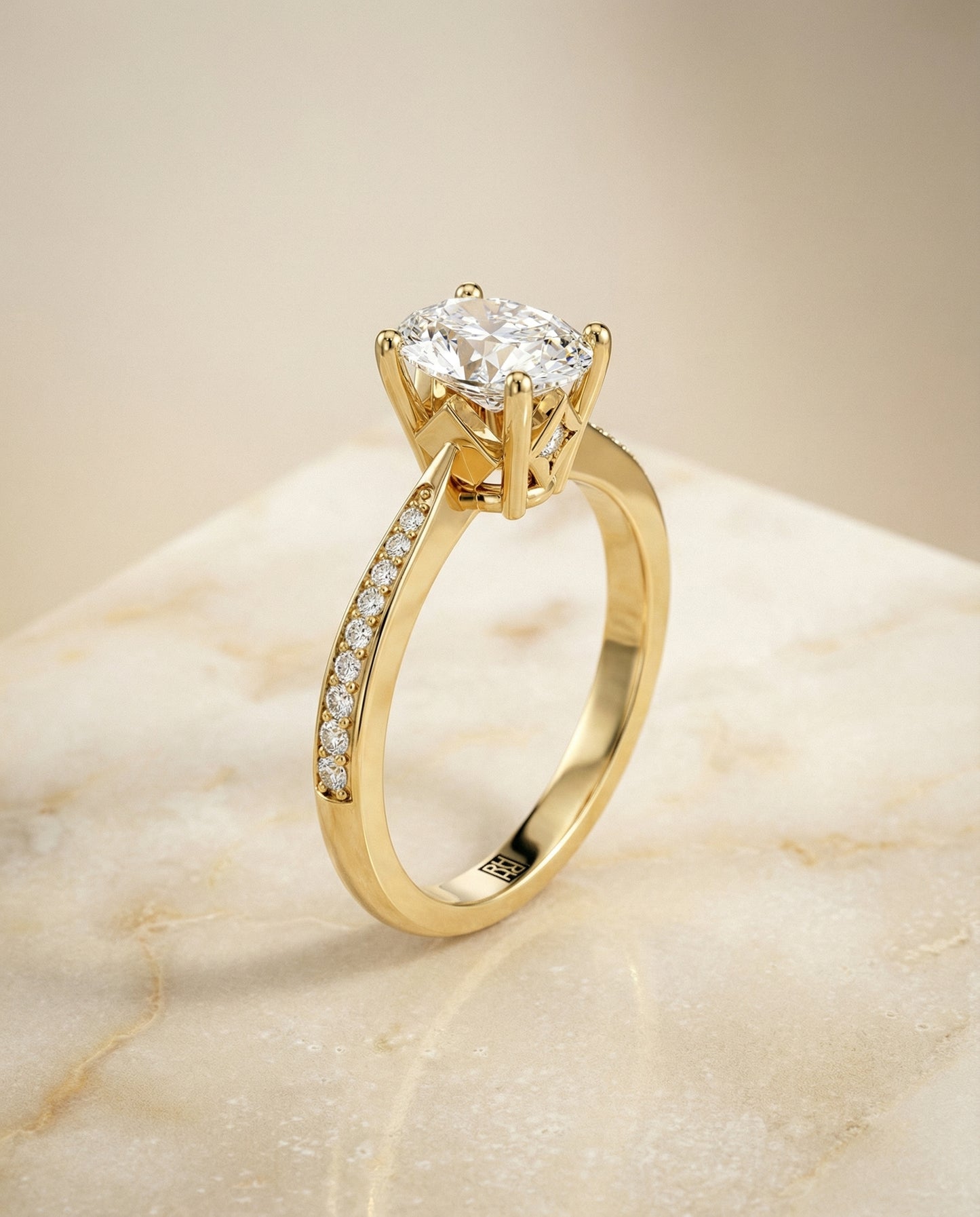 Tapered Pavé Oval, in 18K Yellow Gold, pave setting – front view | RockHer