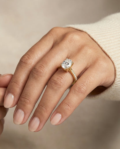 Tapered Pavé Oval, in 18K Yellow Gold, pave setting – lifestyle shot | RockHer