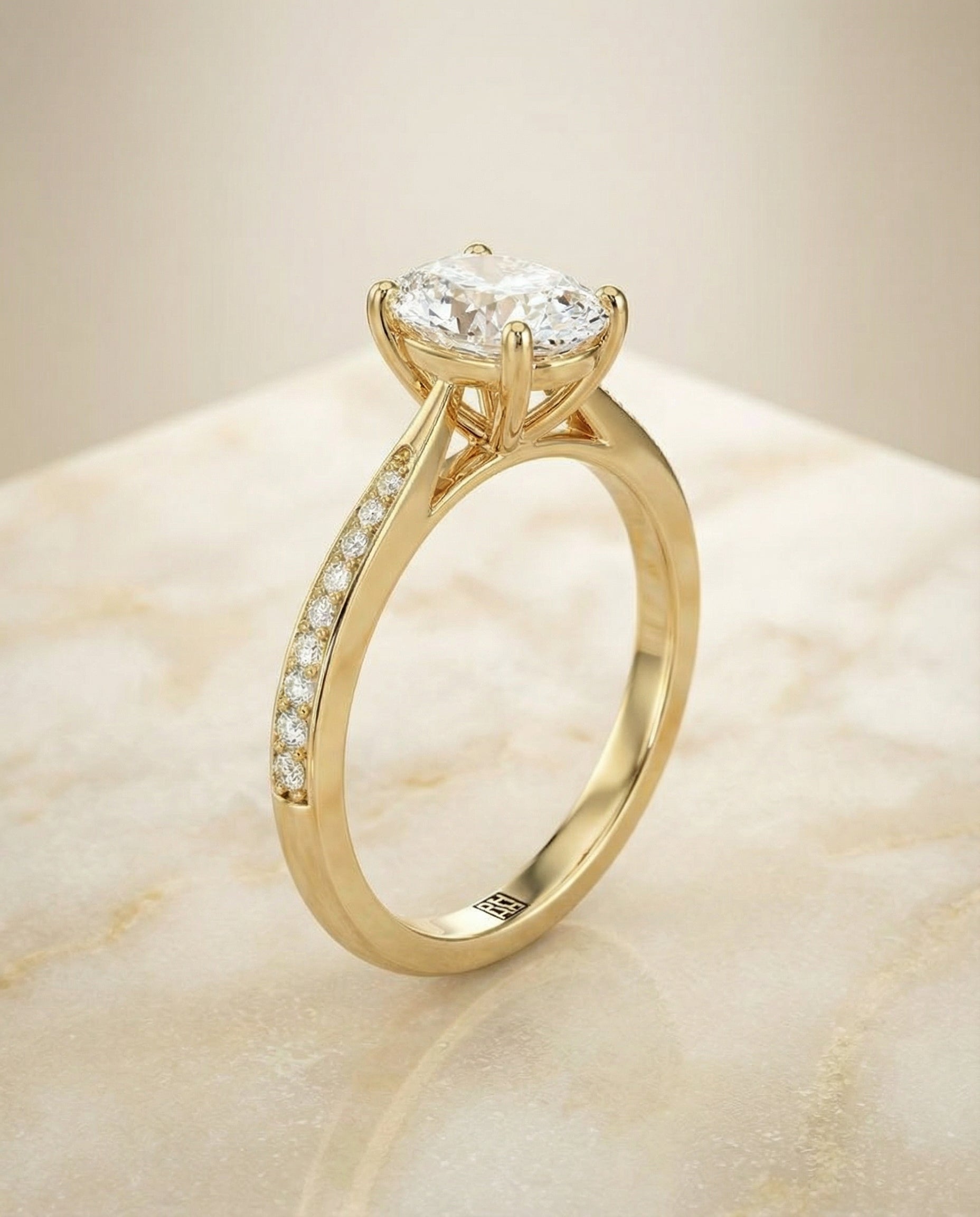 Carrie Select Diamond Oval Lab Diamond Engagement Ring in 18K Yellow Gold, side view | RockHer