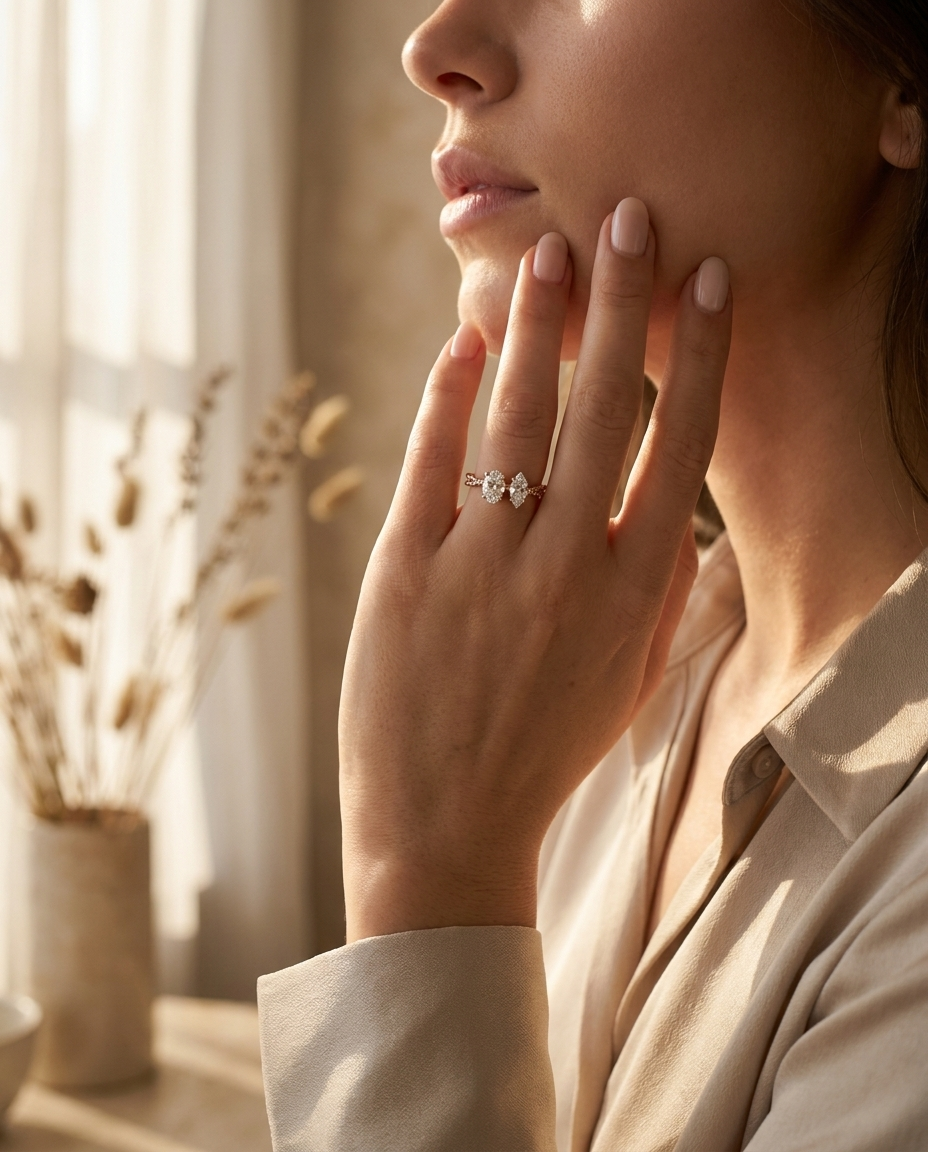 The Taylor engagement ring setting in 14K Rose Gold, select pavé halo design | RockHer