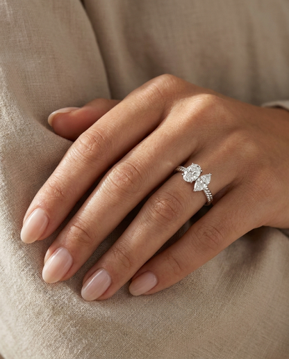 14K White Gold Taylor Select Toi et Moi Oval & Marquise Twisted Band Lab Diamond Engagement Ring - Ring on hand model