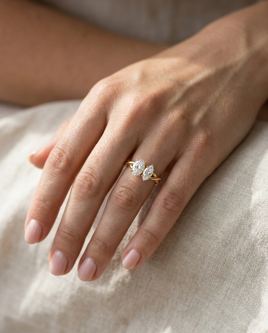 14K Rose Gold band of The Taylor marquise engagement ring setting | RockHer