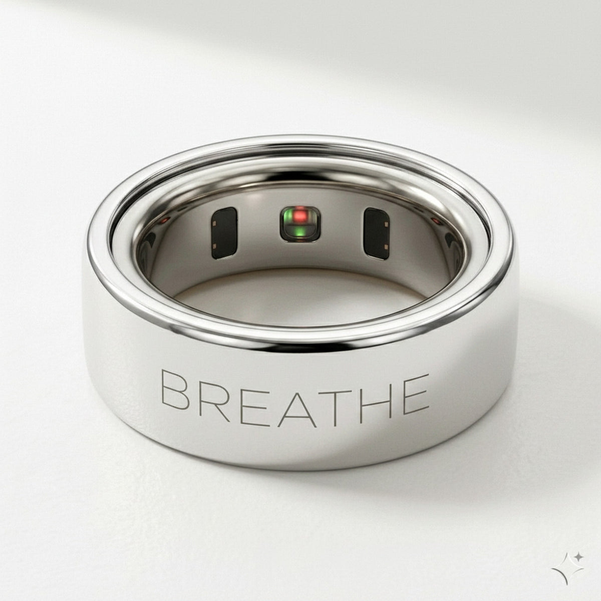 BREATHE laser engraved 14K White Gold Oura Ring cover