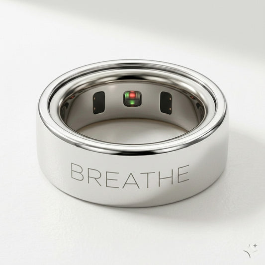 BREATHE laser engraved 14K White Gold Oura Ring cover