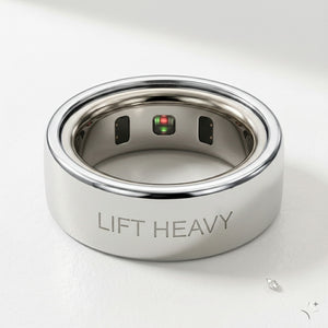 LIFT HEAVY laser engraved 14K White Gold Oura Ring cover