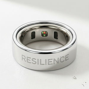 RESILIENCE laser engraved 14K White Gold Oura Ring cover